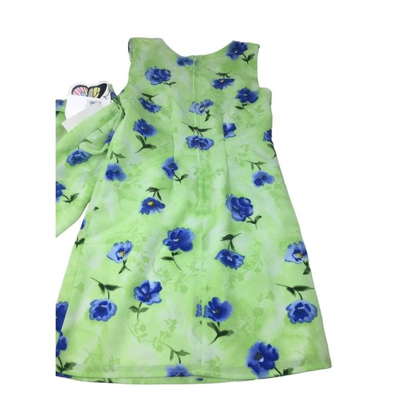 My Michelle Dress with Matching Scarf- Size 7 Juniors- Green with Blue Flowers - Picture 4 of 11